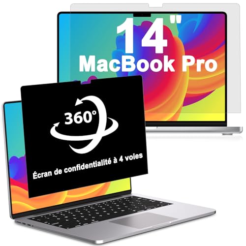 LUSA DESIGN 360° Filtre de Confidentialité pour MacBook Pro 14 Pouces (2024-2021, M4/M3/M2/M1), Protecteur d'écran Anti-Espion Anti-Lumière Bleue,...