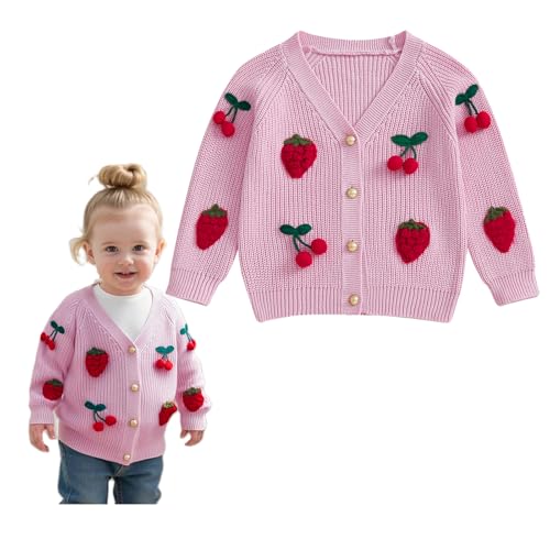 Toddler Girl Cherry Sweater Cardigan V-Neck Button Down Long Sleeve Knit Blouse Little Girls Fall Spring Clothes