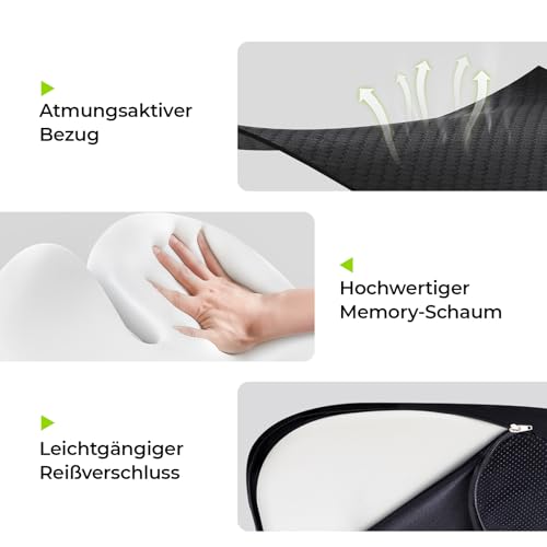 AUVON Keilkissen fürs Auto Stuhl mit U-Form-Design zur Sitzerhöhung & Haltungssupport, Memory Foam Sitzkissen-Auto zur Linderung von Steißbein-, Rücken- und Ischiasschmerzen, rutschfeste Unterseite