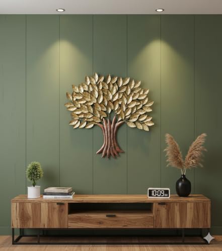 Image of Bharat Art Metal Iron Golden Tree Decorative Wall Hanging /Wall Decor for Home, Living Room, Bedroom, Hotels, Office, Cafe etc Multicolor (31x2x33 Inch) W294