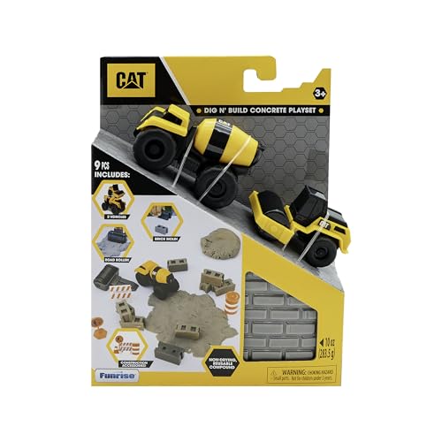 Image of CAT Construction Toys, Dig N' Build Concrete Playset with 10 Oz of Compound, 2 Little Machine Vehicles, Ages 3+
