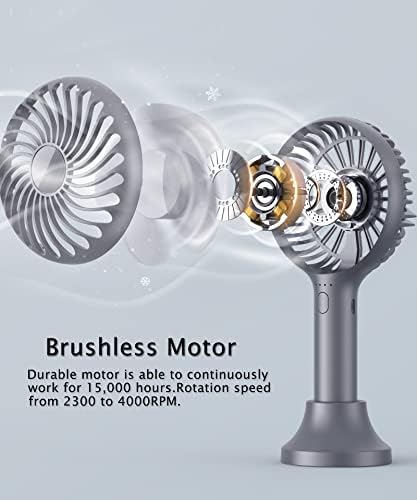 Handheld Fan, Portable Hand Fan with USB Rechargeable Battery & 4 Speeds, Mini Hand Held Fan with Base, 3-10H Operated Small Travel Fan Personal Desk Fan for Women Kids Outdoor Makeup Eyelash (Gray)