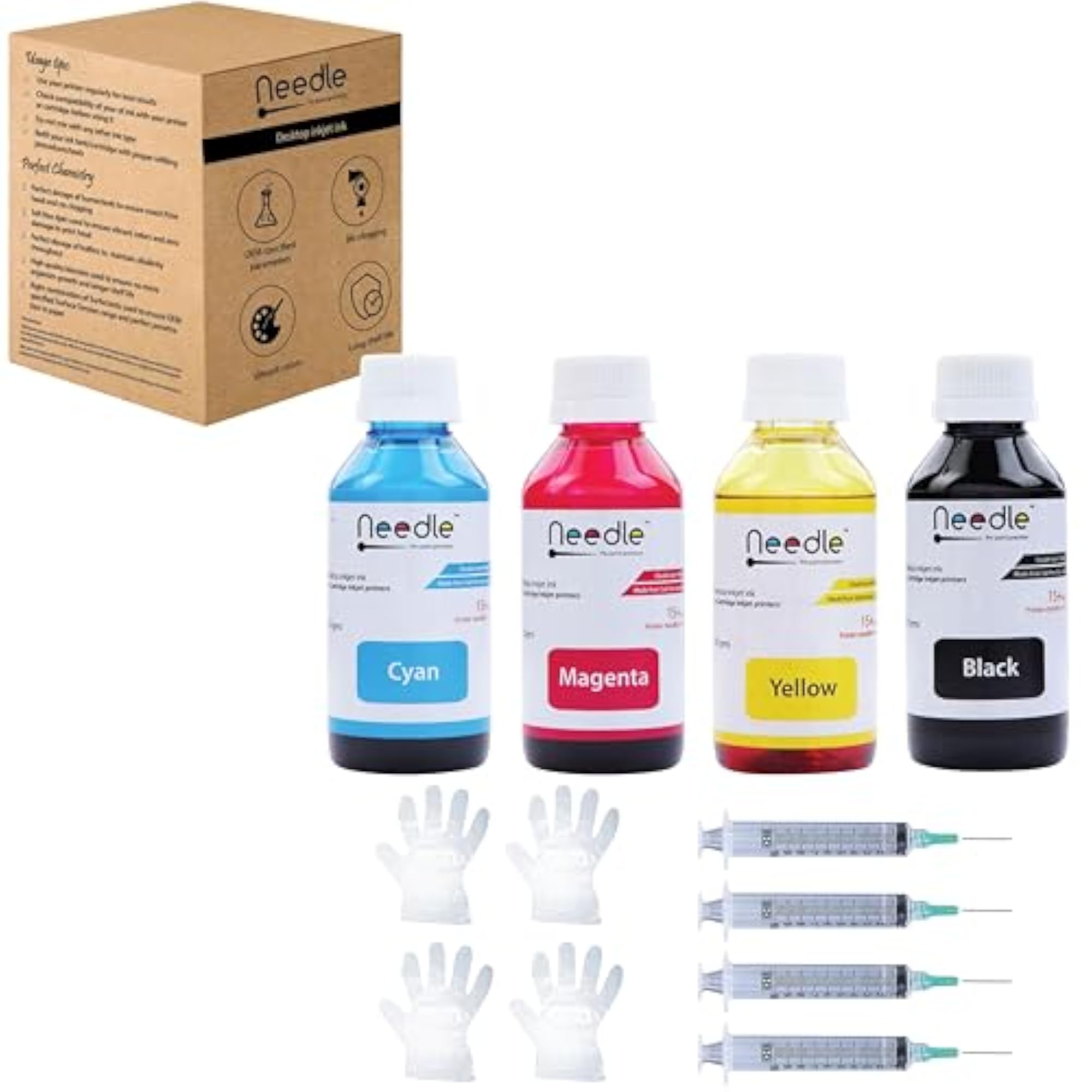 4x100gms Cartridge Refill Ink for Inkjet Printers, Easy Ink Refilling Solution