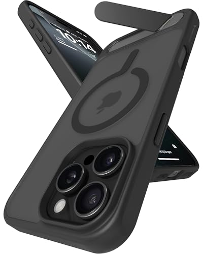 Image of Vaku Luxos Zennix Magpro Back Cover Case for iPhone 16 Pro Max Scratch Resistant Camera Screen Protector TPU Shockproof with Stand Holder Mag-Safe Wireless Charging- Black