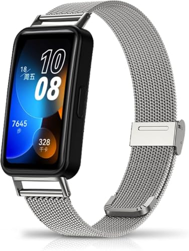 KeeFos Metal Strap Compatible with Huawei Band 10/Band 9/Band 8, Metal Stainless Steel Wristbands, Men Women Replacement Watch Band for Huawei Band10/Band9/Band 8 - Silver