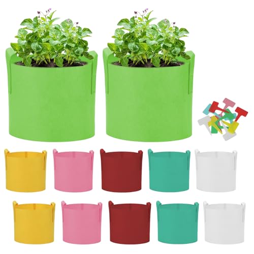 AiVeUao Paquete de 12 bolsas de cultivo multicolor de 5 galones, bolsa de plantación de patatas, bolsas de cultivo de plantas coloridas con asas, macetas de jardín para patatas, zanahorias, tomates