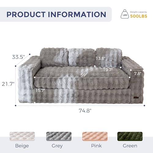 Image of MAXYOYO Loveseat Sofa Couch, Upholstered Bean Bag Chair Cloud Seat for Adults, Boneless Couch with Cushion & Pillows, Sofa in A Box, No Assembly Required, Bubble Grey, 3-Seat