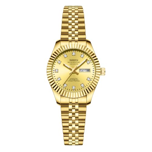 Image of NIBOSI Watches for Woman Analog Quartz Stainless Steel Diamond Rose Gold Green Small Dial Women Watches Classic Wrist Watch Date Waterproof