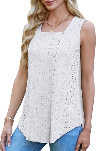 WEESO Womens Tank Tops Square Neck Sleeveless Beach Vacation Clothes Loose Fit Casual Summer Tops4