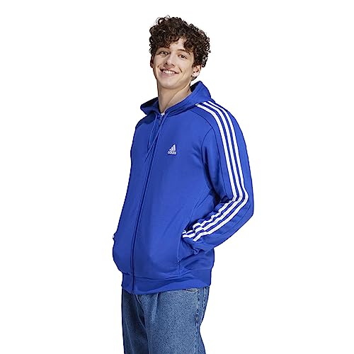 adidas Essentials Sweat à Capuche zippé en Polaire 3 Bandes pour Homme, Bleu Semi-lucide, Taille 4XL, Bleu Semi-lucide, 4X-Large