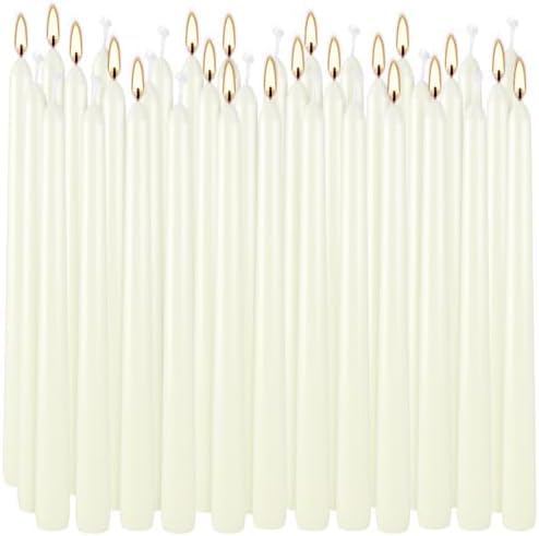 Ivory Taper Candles, Set of 36 Unscented and Smokeless 10 Inch Taper Candles Long Burning, Paraffin Wax with Cotton Wicks for Burning Approxinately 7-7.5 Hours Time