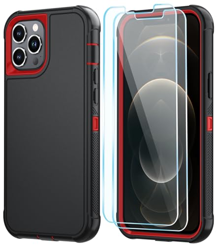 Image of SunStory Compatible with iPhone 12 Pro Max Case with HD Screen Protector, 3-Layer Heavy Duty Full-Body Cover,3 in 1 Hybrid Protective Case for iPhone 12 Pro Max 6.7 inch,BlackRed