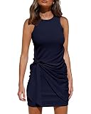 LILLUSORY Women Summer Tie Wrap Tank Short Mini Dresses 2025 Trendy Spring Sun Vacation Outfits Sleeveless Casual Work Cute Bodycon Ruched Little Sundress Western Clothes Navy Blue L