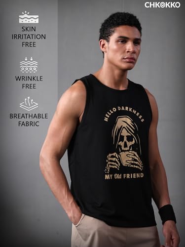 Image of CHKOKKO Sleeveless T Shirts Gym Vest for Men Workout Graphic Printed Premium Cotton Blend Tank Top for Man Running Vest Sando Gym Wear Lightweight Breathable Casual Summer Wear Boys