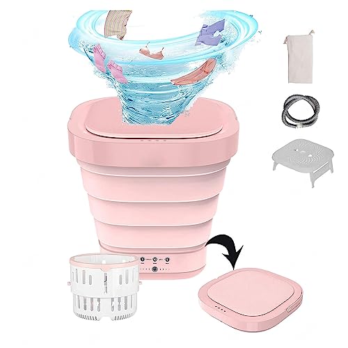 Portable Washer and Dryer with 60/80℃ Drying and UV, Washing Machine Mini 4D Wave Wheel,High Power Suitable for Washing Baby Clothes,Pink