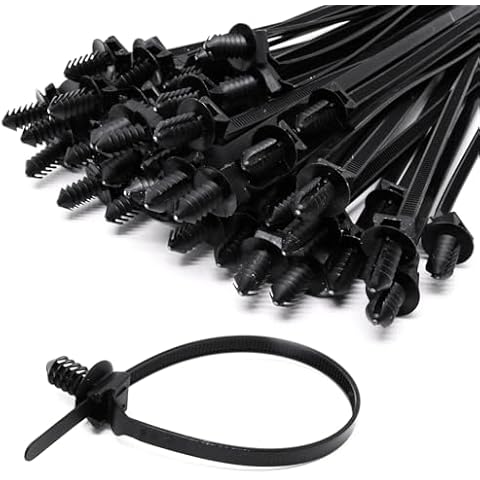 S SYDIEN Push Mount Zip Ties 20Pcs, Heavy Duty Black Wire Zip Tie Mounts, 2 in 1 Nylon Self Locking Push Mount Cable Zip Tie for Engine Bay Wire Harness, Indoor Wire Tying (8.3"x0.2") Cover