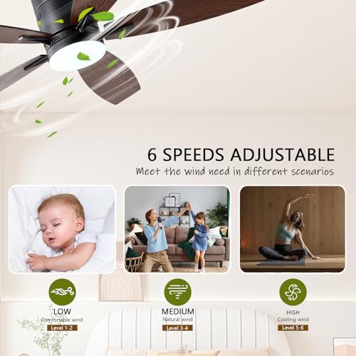 Image of Ayaoty Ceiling Fans with Lights, 52 inch Low Profile Indoor Ceiling Fan with Light and Remote Control, Dimmable, Noiseless, Reversible, Brown Ceiling Fan for Bedroom, Indoor /Outdoor Use