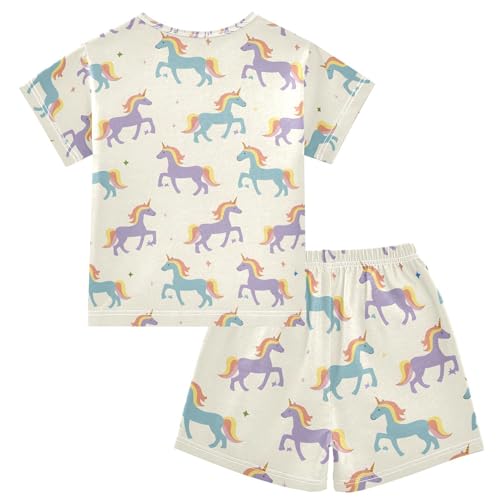 ALAZA Cartoon Blue Unicorn Pajamas Short Sleeve 2 Piece Sleepwear Top and Bottom Pajama Set Unisex2