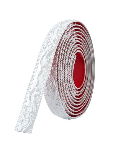 Moldura autoadhesiva, despegar y pegar, borde decorativo de pared y techo, borde de papel pintado 3D, bordes y bordes de azulejos, pared de fondo de TV (blanco, 3.6 cm de anchox5 m de largo)
