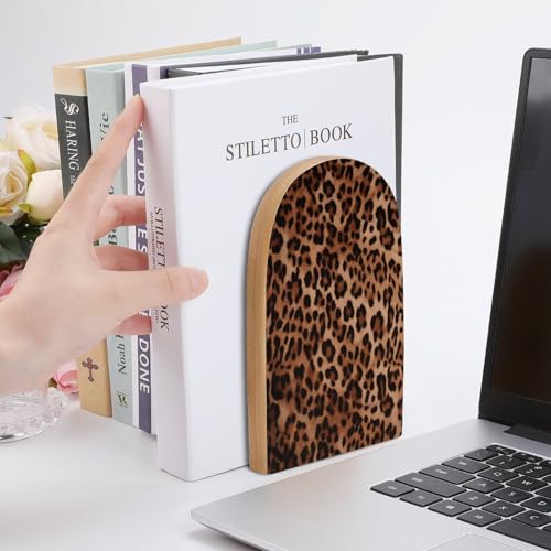 Sujetalibros decorativos de madera universal con estampado de leopardo único 7