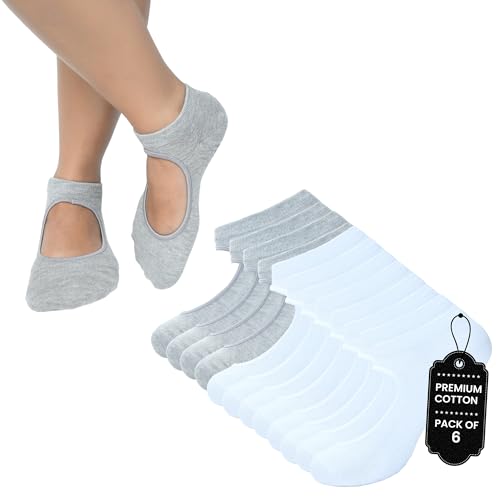 Image of BALENZIA Grip Pilates Socks for Women | Non Slip Yoga Socks | Pack of 6 | Anti-Skid for Dance, Ballet, Hospital Use