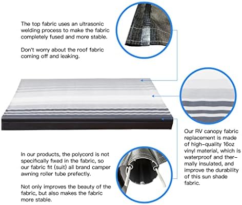 AWNLUX RV Awning Fabric Replacement - Waterproof Vinyl Sun Shade Screen for Camping - Universal Fit UV Blocker Canopy Shelter - Blue Strip 13' (Fabric 12'2") - 2