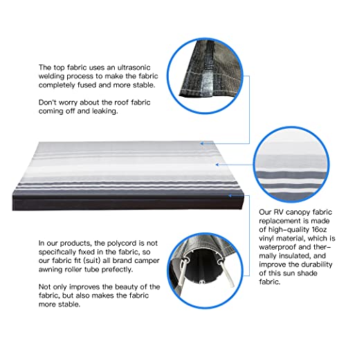 Awnlux Rv Awning Fabric Replacement Waterproof Vinyl Shade Screen For Awnings Camping Universal Fit Fabric Sun Shade Uv Sun Blocker Canopy Rv Awning Shade Shelter Gray Fade-10'(Fabric 9'2") #TOP2