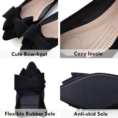 Image of SAILING LU Womens Bowknot Ballet Flats Pointy Toe Suede | Casual Flat Shoes, Dressy Wear to Work, Moccasins, Slip-Ons