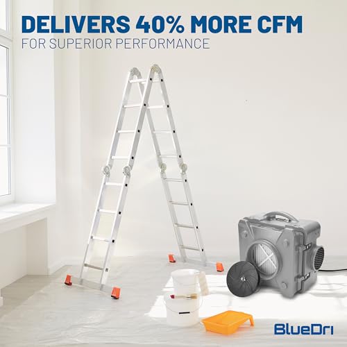 Image of BlueDri Air Shield 550 HEPA Air Scrubber, Water Damage Restoration Equipment Air Purifier, Covers 1400 Sq. Ft, Daisy Chain Capable, For Commercial Use, Gray, BD-AS-550