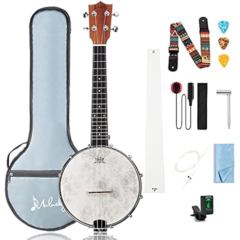 Mulucky 4 String Banjolele, Banjo Ukulele Concert Size 23 Inch with Remo Head, Closed Solid Wood Back, Beginner Kit with Truss Rod Gig Bag Tuner String Strap Picks - BU803 Cover