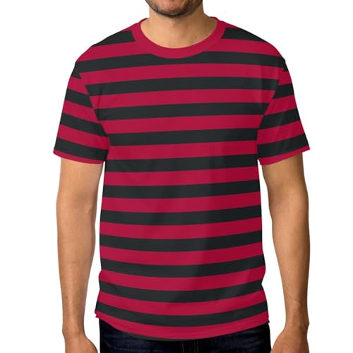 T-Shirts for Men Black and Red Stripe Short Sleeve Crew Neck