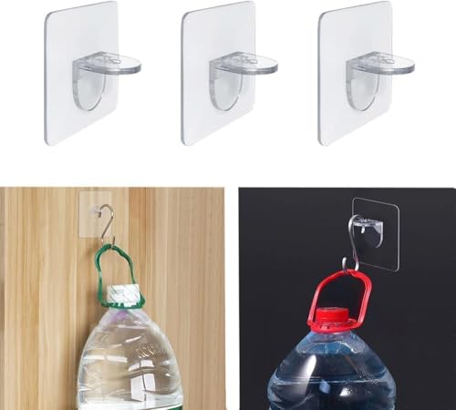 Image of 10 Pack Self Adhesive Magic Sticker Transparent Panel Support Hooks Strong No Drill Shelf Holder Nail Free Cabinet Bookshelf Support Hooks for Bathroom Kitchen Tissue Towel Organizer