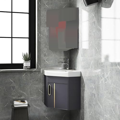 Évier d'angle mural avec meuble compact en aluminium gris de salle de bain suspendu