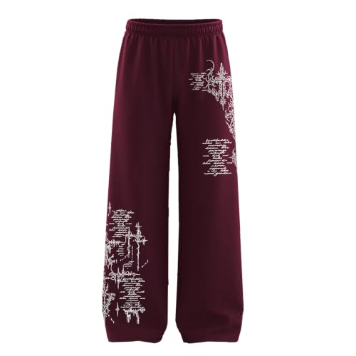 Image of Aesthetic Gothic Wide Leg Pants for Men | Tribal Print Baggy Streetwear | Oversized Track Pants with Elastic Waist | Black and White Relaxed Fit Bottoms
