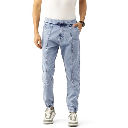 Image of PARIS HAMILTON Men Relaxed Fit Stretchable Heavy Fade Denim Jogger Jeans