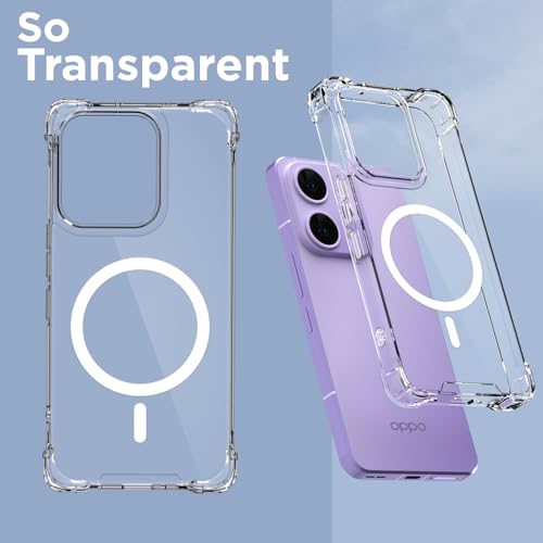 Image of Outlouders Back Cover for Oppo Reno 14 Pro 5G Mag-Safe Transparent PC + TPU Bumper Case with Magnetic Support Shockproof Protection (Transparent Mag-Safe)