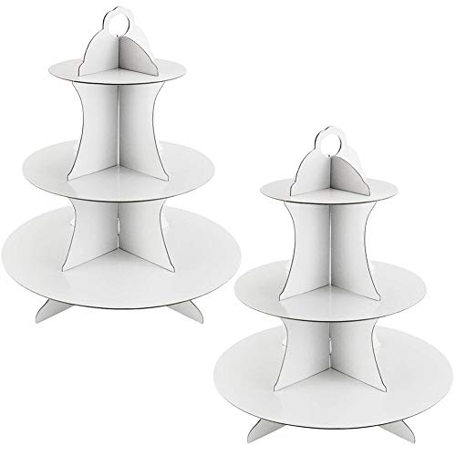 JINLE 2 Unidades Soporte de Magdalenas de Cartón Blanco de 3 Niveles, Postre Soporte para Cupcakes Redondo para Cumpleaños, Fiesta, Baby Showers Cover