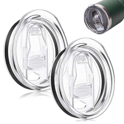 WKRTDY 2er Set Ersatzdeckel für Thermobecher mit 20 oz Fassungsvermögen - Langlebiger transparenter Kunststoff-Deckel mit Schiebefunktion für dichtes und auslaufsicheres Trinken unterwegs