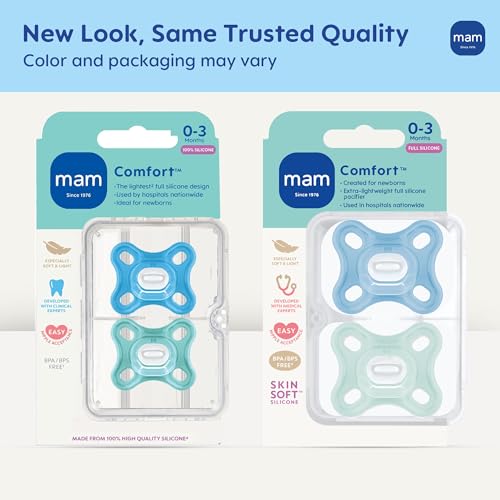 Image of MAM Comfort Baby Pacifier 0-3 Mths Lightweight One-Piece Silicone 2 Pack