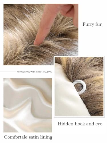 EASEDAILY Women's Fur Shawls and Wraps Wedding Scarf Faux Bridal Stole With Brooch for Brides and Bridesmaids3