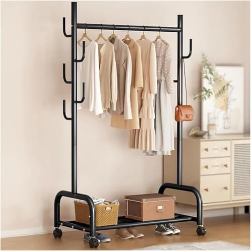 Perchero portátil de metal 3 en 1 con ruedas, colgador resistente para abrigos, vestidos, camisas y suéteres, almacenamiento en estante inferior, negro, 40 pulgadas, 1 capa