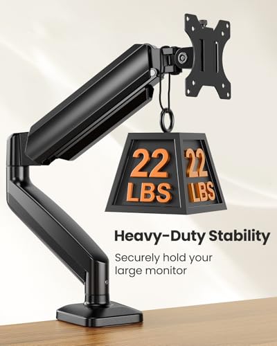 Image of ErGear Single Monitor Arm, Adjustable Monitor Mount for 17-49 inch Screens, Computer Monitor Stand with VESA Mount, C-Clamp & Grommet Base, Max Load 22 lbs, Max VESA 100x100mm, EGSS25B