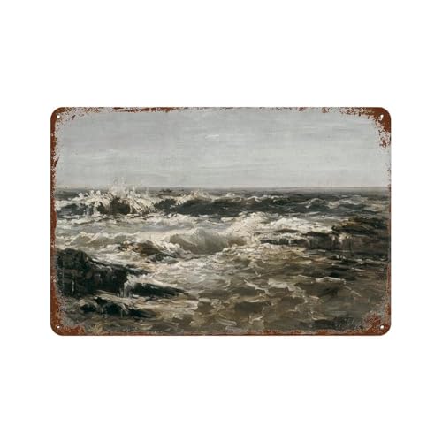 Gynaver Rustic Farmhouse Storm Ocean Water Coastal Vintage Sublime Tin Painting Wall Poster Metal Sign Wall Decor Style 20x30cm