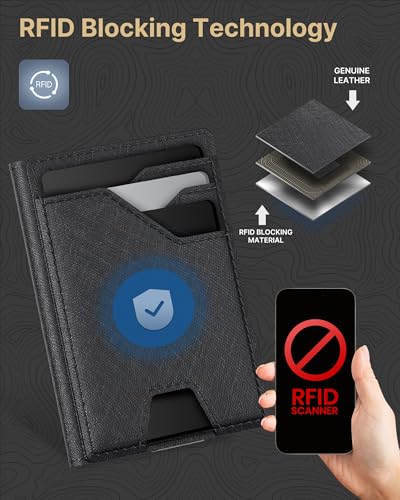 typecase Leather Wallet for Men Card Holder: Premium Genuine Leather, RFID Blocking, Slim, Minimalist, Front Pocket - 15 Cards Capacity | ID Window | Money Clip (Black)