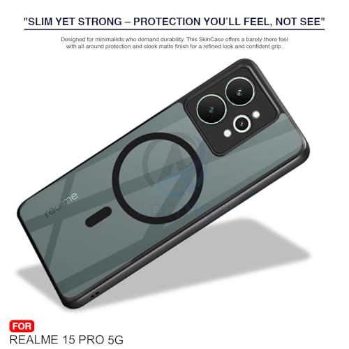 Image of AESTMO Realme 15 Pro 5G Back Cover | 360 Protection | Crystal Clear Hard Back Transparent | Compatible with MagSafe Accessories for Realme 15 Pro 5G (PC+TPU, Black Bumper)