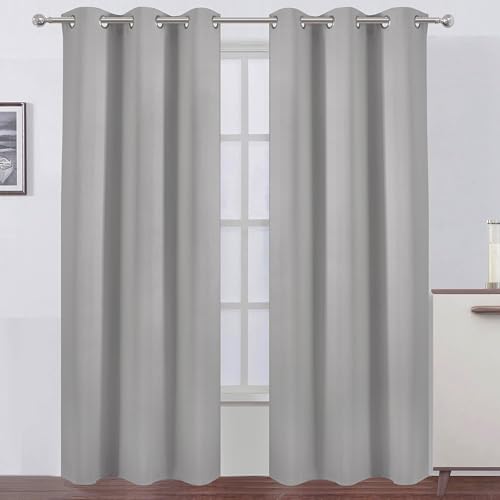 Image of LEMOMO Blackout Curtains 38 x 84 inch /Light Grey Curtains Set of 2 Panels /Thermal Insulated Room Darkening Bedroom Curtains