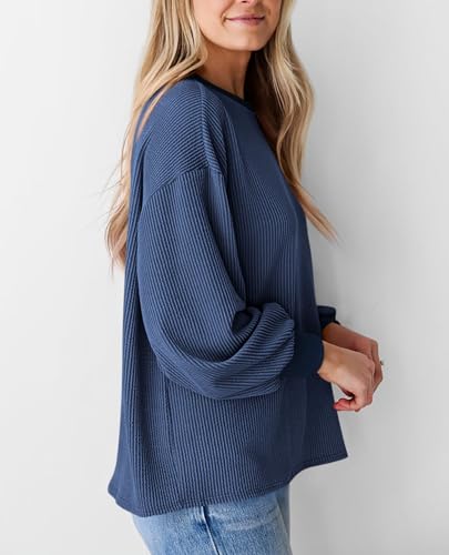 PRETTYGARDEN Womens Long Sleeve Tops 2025 Fall Fashion Shirts Trendy Clothes Casual Loose Crewneck Ribbed Knit Tunic Blouse3