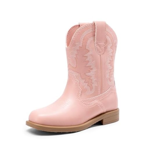 DREAM PAIRS Toddler Little Boys Girls Cowboy Boots Kids Western Square Toe Riding Mid Calf Boots,Size 7 Toddler,Pink,SDBO2307K