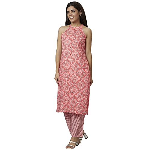 Image of Globus Women Ivory Floral Print A-Line Kurta Set With Trouser-3638388001