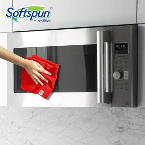 Image of SOFTSPUN Microfiber Cleaning Cloths, 5pcs 30x30cms 340GSM Red! Highly Absorbent, Lint and Streak Free, Multi -Purpose Wash Cloth for Kitchen, Car, Window, Stainless Steel, Silverware.